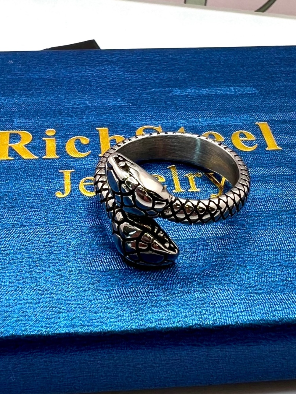 RichSteel Stainless Double Snake Head Bi-Pass Ring